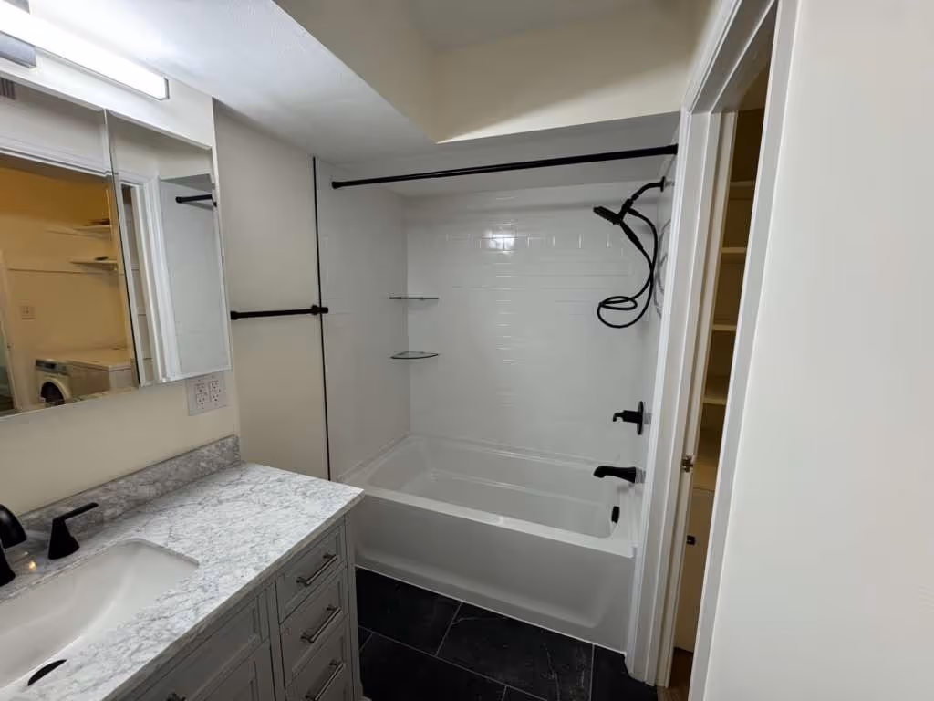 1220 Chatham Park, after: water damage flooring walls bathroom