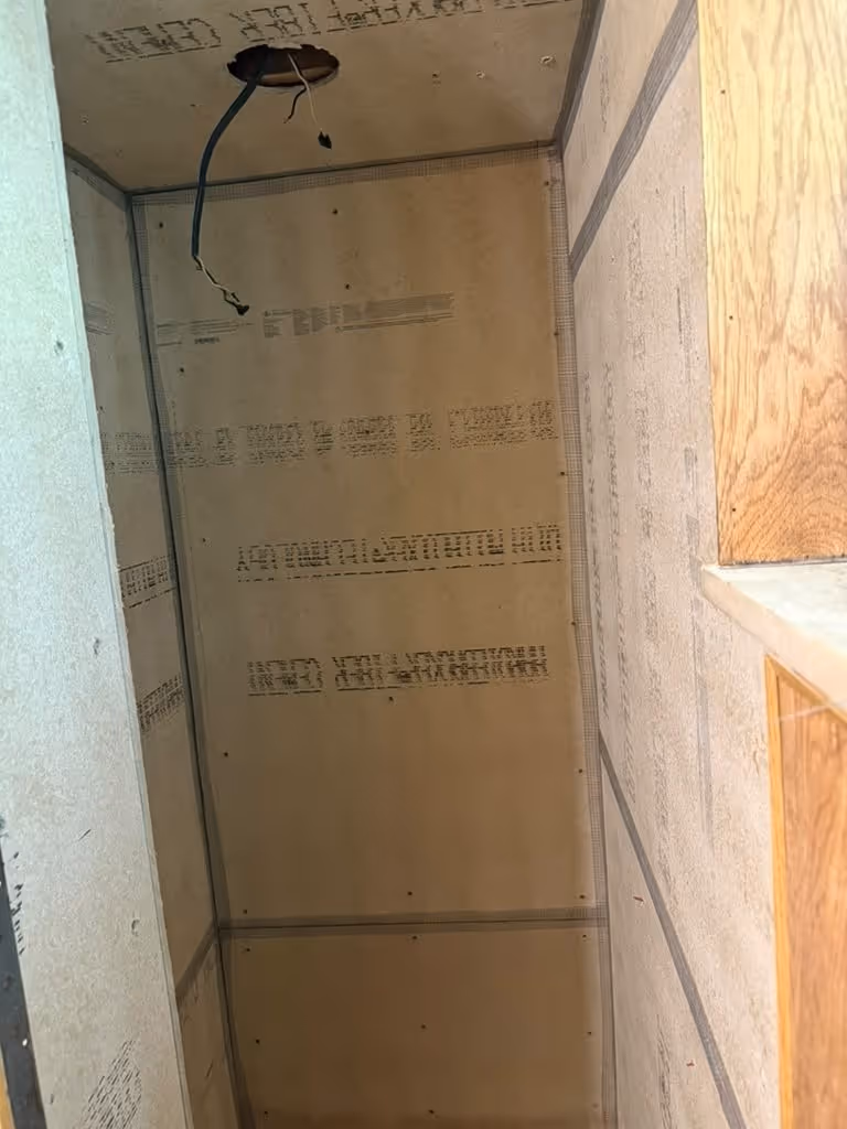 Silverton, during the work: basement bath post demo